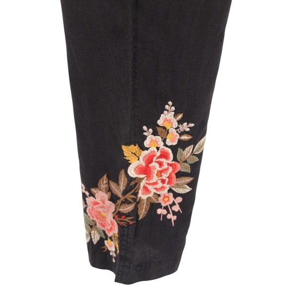 Johnny Was JW Los Angeles Linen Pants‎ Small Embroidered Cropped Black Boho - Picture 5 of 16